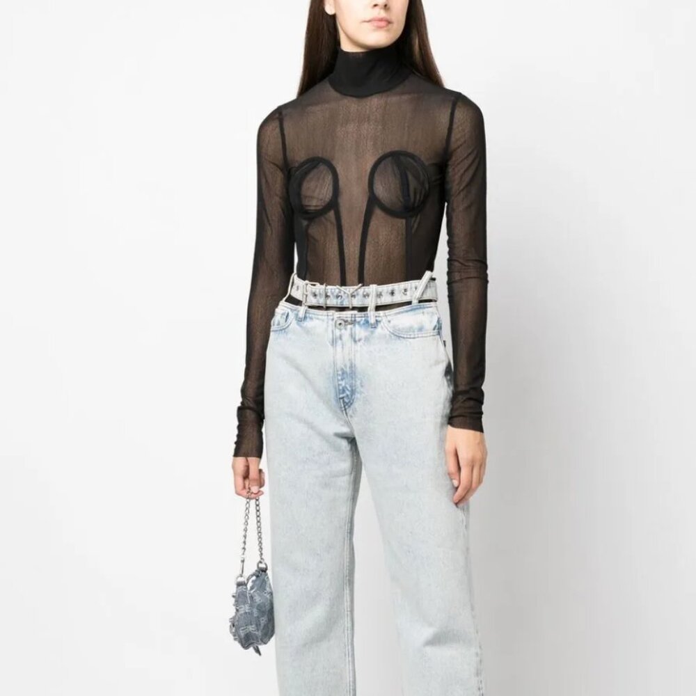 Natasha Zinko Black High Neck Mesh Long Sleeve Top Size Medium (US 4)